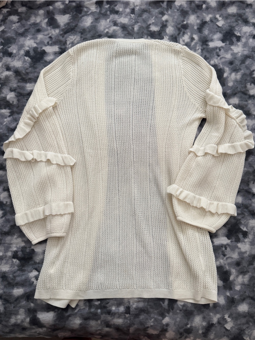 Express Cream Open Knit Ruffle Cardigan - Picture 2 of 4